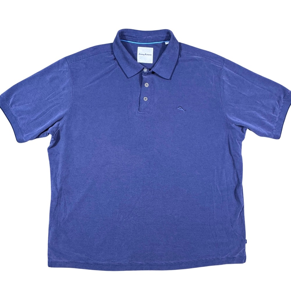 Tommy Bahama‎ Mens XXL Emfielder Polo Shirt Navy Blue Modal Blend Short Sleeve